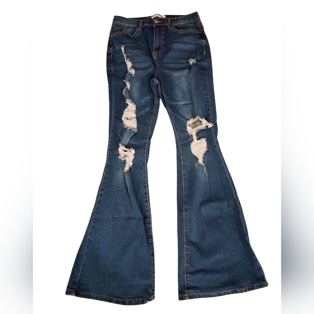 Wax Jeans size 30 Super Flare Extreme Distressed With Holes High Waisted Trashed